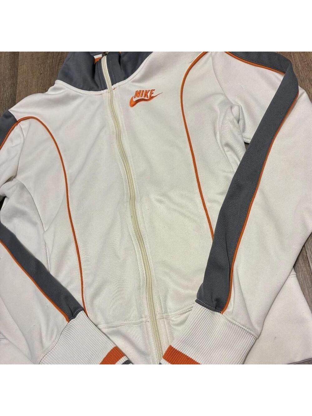 Nike Vintage Y2K Track Jacket White Orange Zip Up Womens Medium 2000s